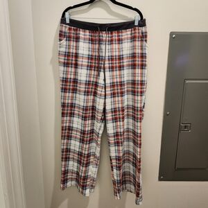 Fleece Plaid Pajama Pants Red, White, Gray, and Blue